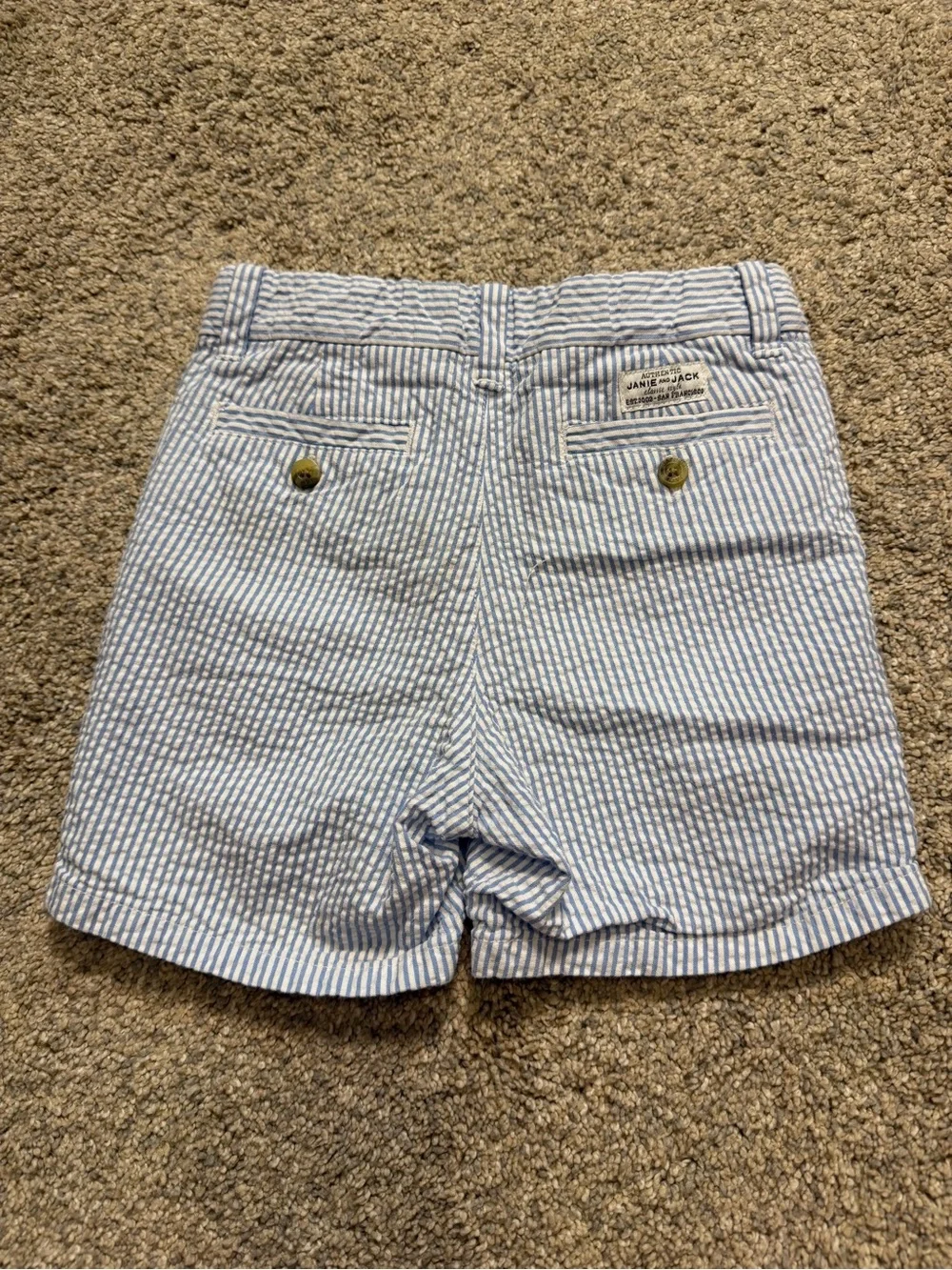 Janie and Jack Classic Seersucker Blue Stripe Kid’s Shorts - Picture 2 of 6